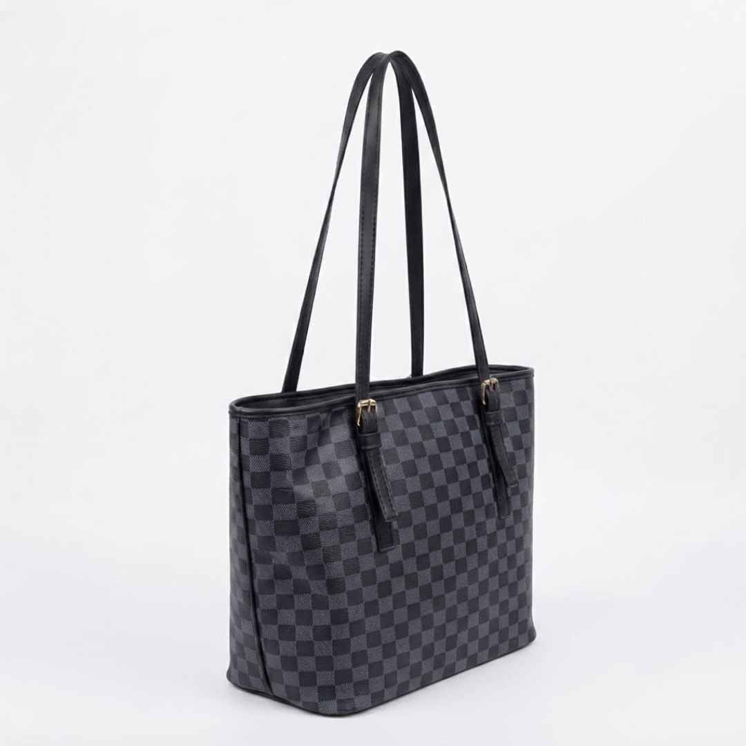 Enshee Check Tote - Black