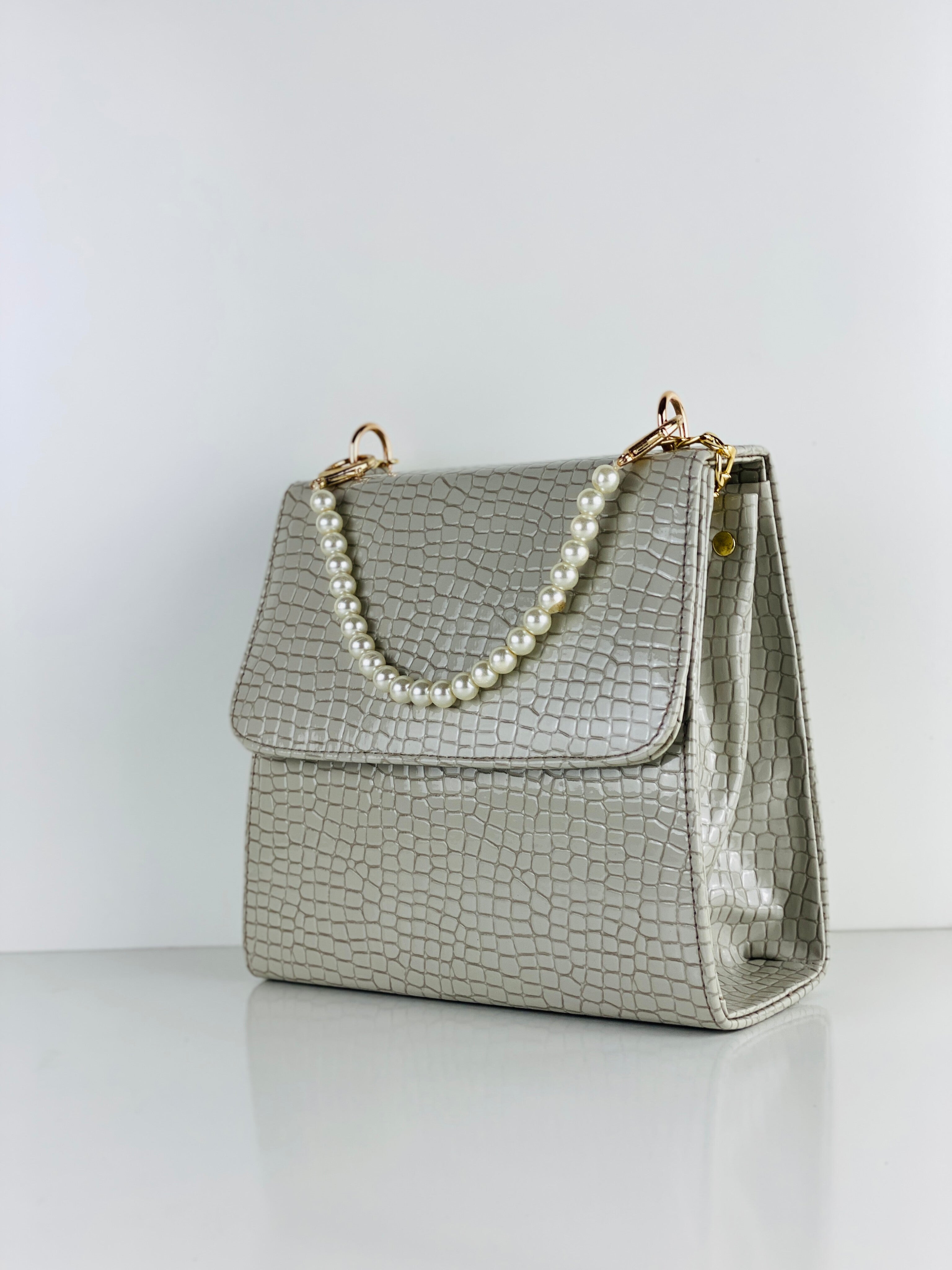 ALEXA GREY PEARL HANDBAG