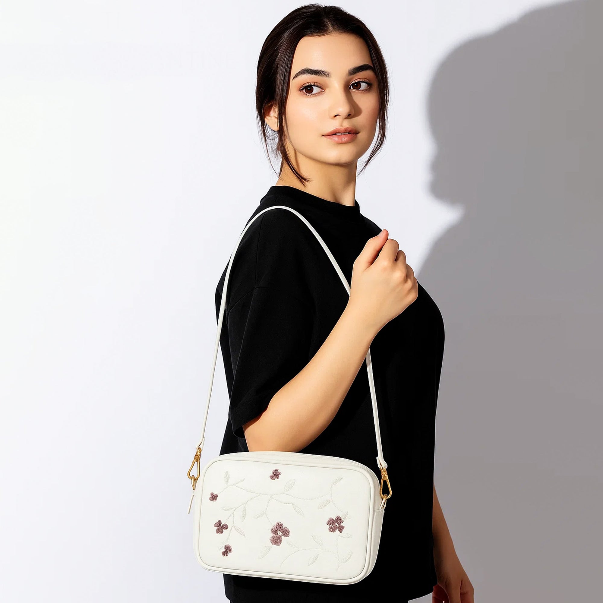 Buy Floral Chic Crossbody Bag - White in Pakistan