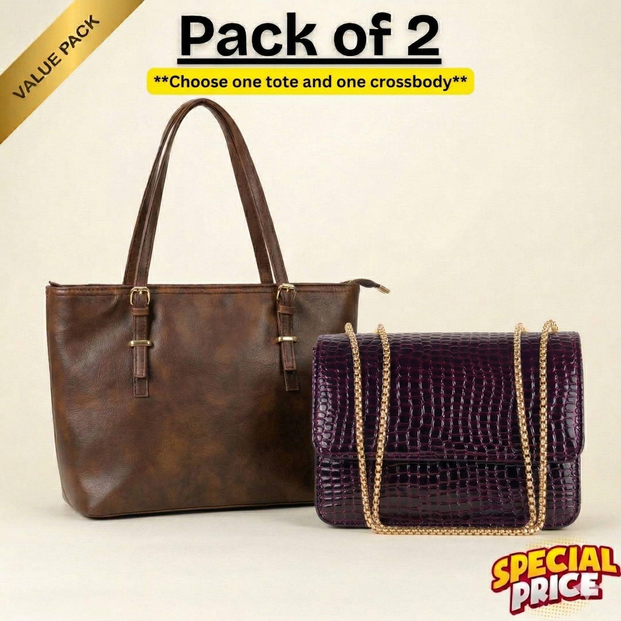 Pack of 2 (One Tote, One Crossbody)