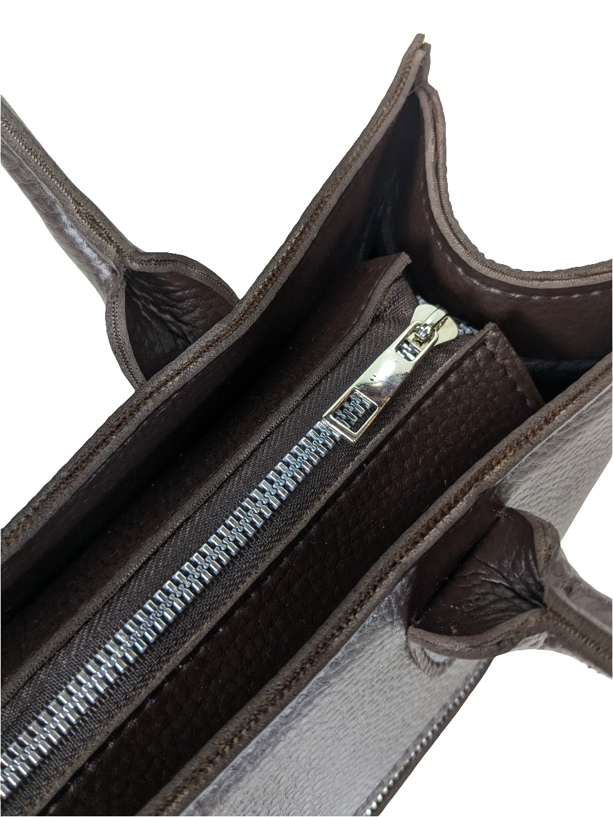 VEGAN D BROWN DOT LEATH HANDBAG