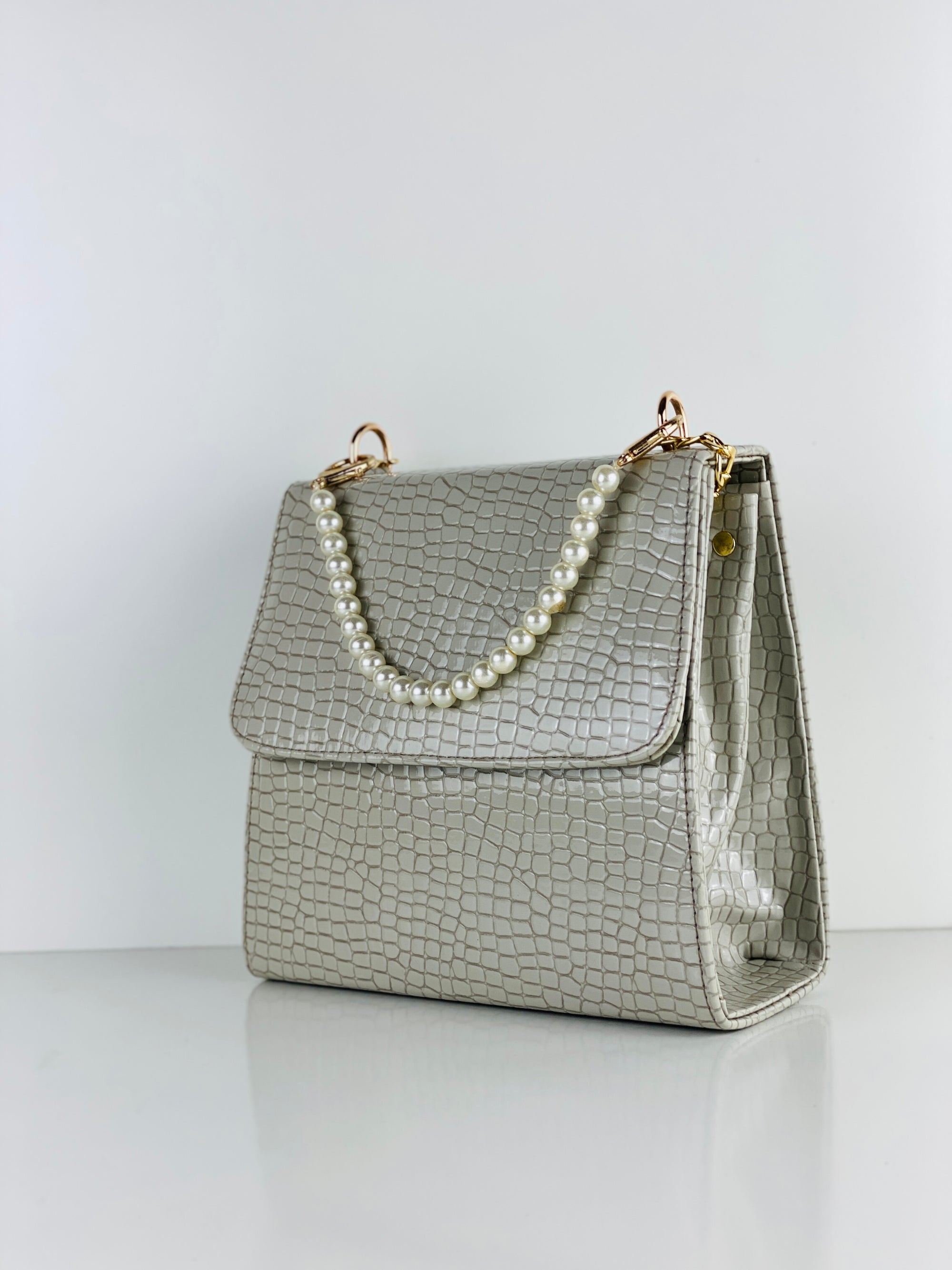 ALEXA GREY PEARL HANDBAG