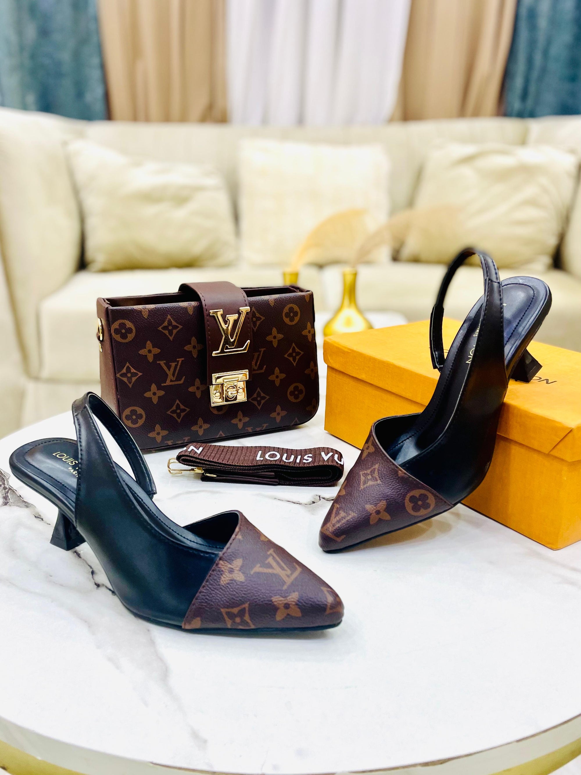 Brown Lv slingback heels + lv crossbody bag