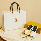 White YSL Handbag & Slippers Set
