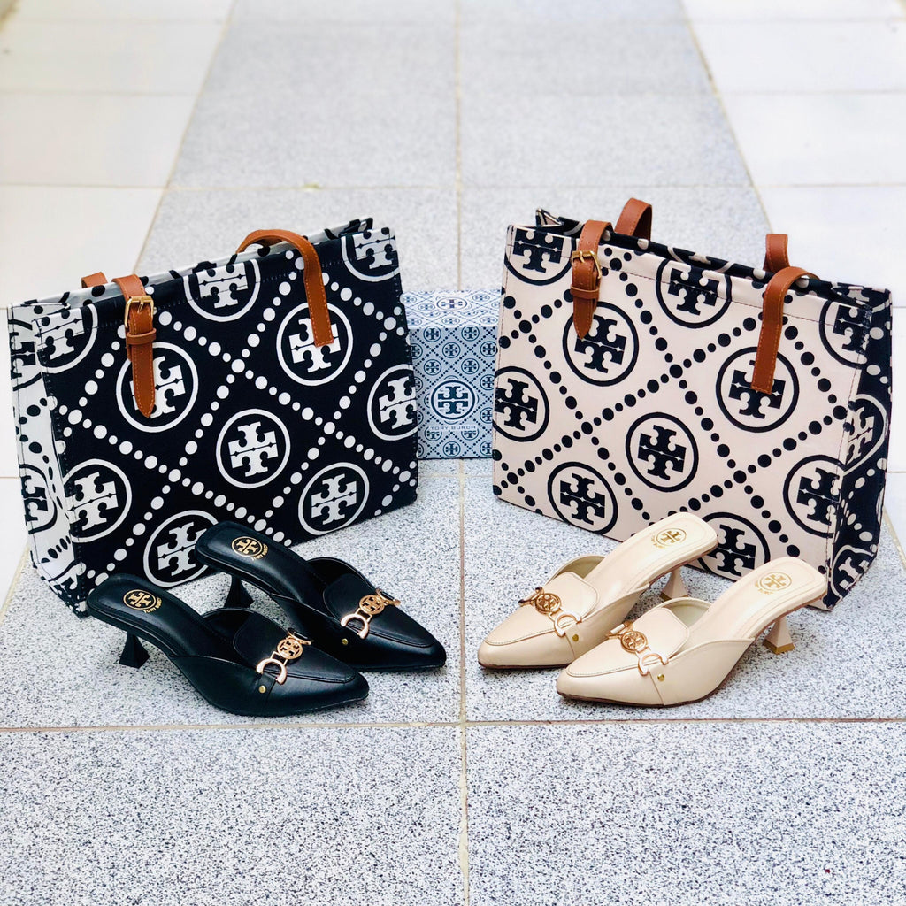 Black Tory Burch heels + Large Tote bag