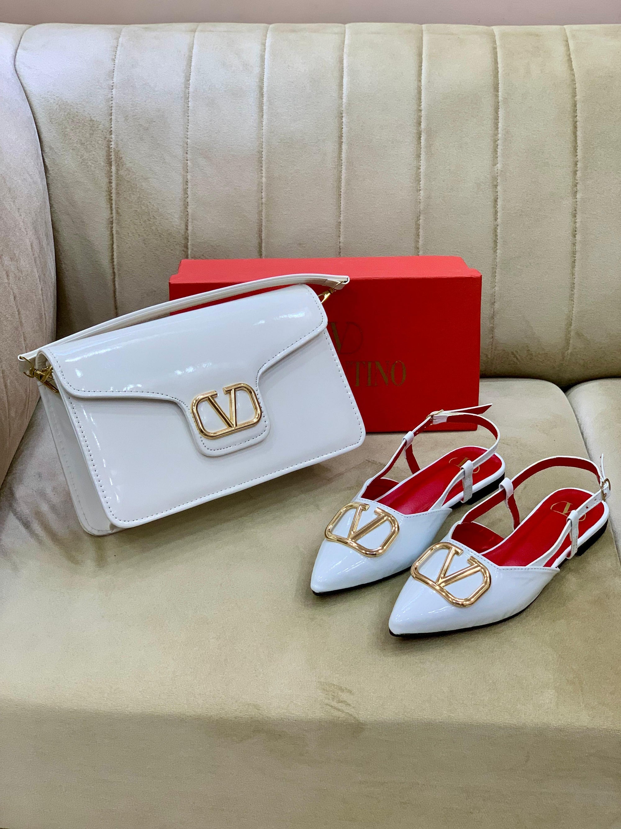 White Valentino pump's + Crossbody Bag Combo