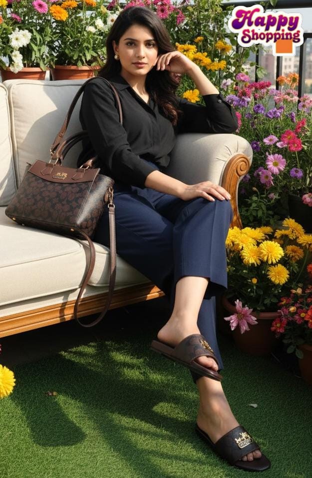 Brown Coach Flat Slipper + Coach Hand Bag