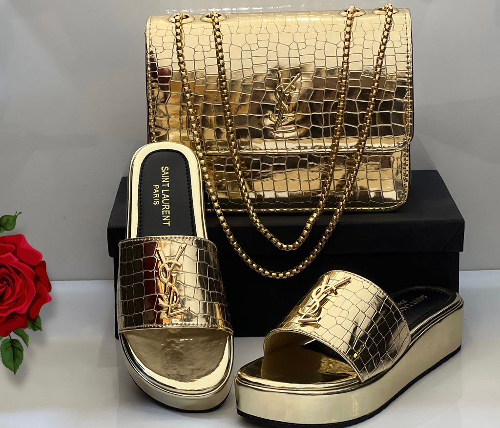 Golden YSL Heels + Crossbody Bag Combo