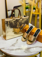 Golden YSL Handbag & Slippers Set