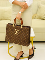 Brown Lv slingback heels + lv handbag