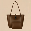 Brown tote bag on a beige background