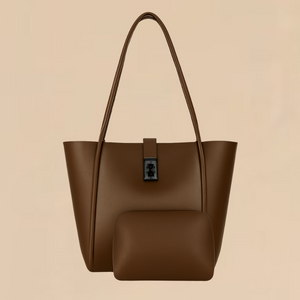 Brown tote bag on a beige background
