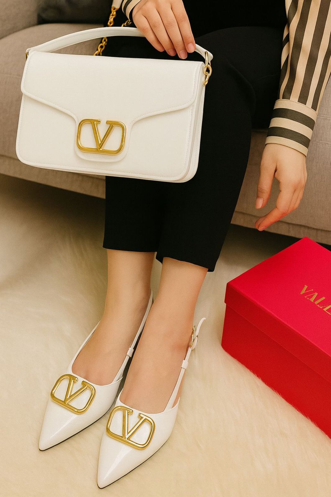 White Valentino pump's + Crossbody Bag Combo