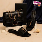 Black YSL Slipper + Crossbody Bag Combo