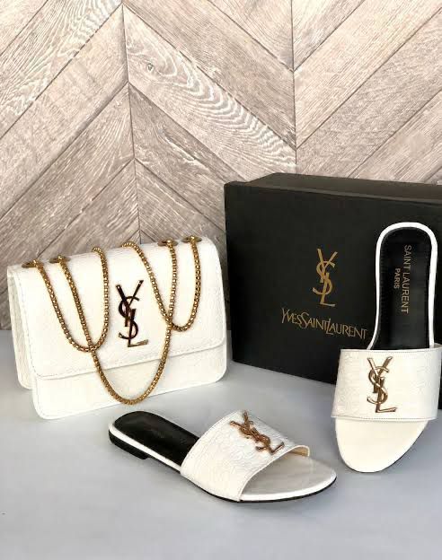 White YSL Slipper + Crossbody Bag Combo