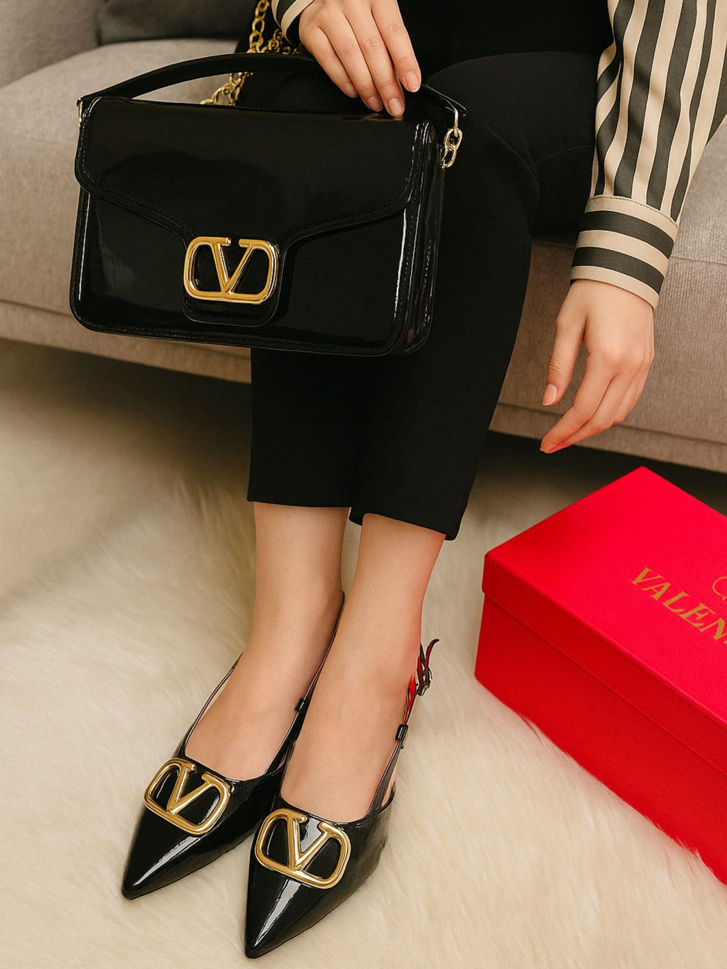 Black Valentino pump's + Crossbody Bag Combo