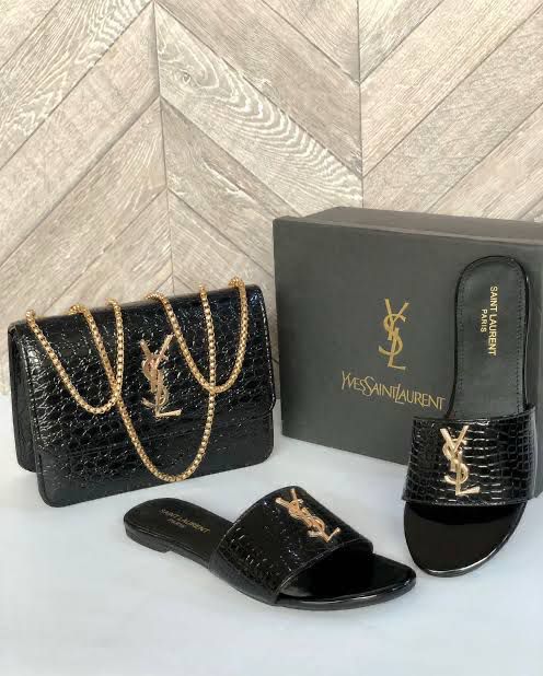 Black YSL Slipper + Crossbody Bag Combo