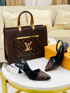 Brown Lv slingback heels + lv D handbag
