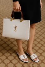 White YSL Handbag & Slippers Set