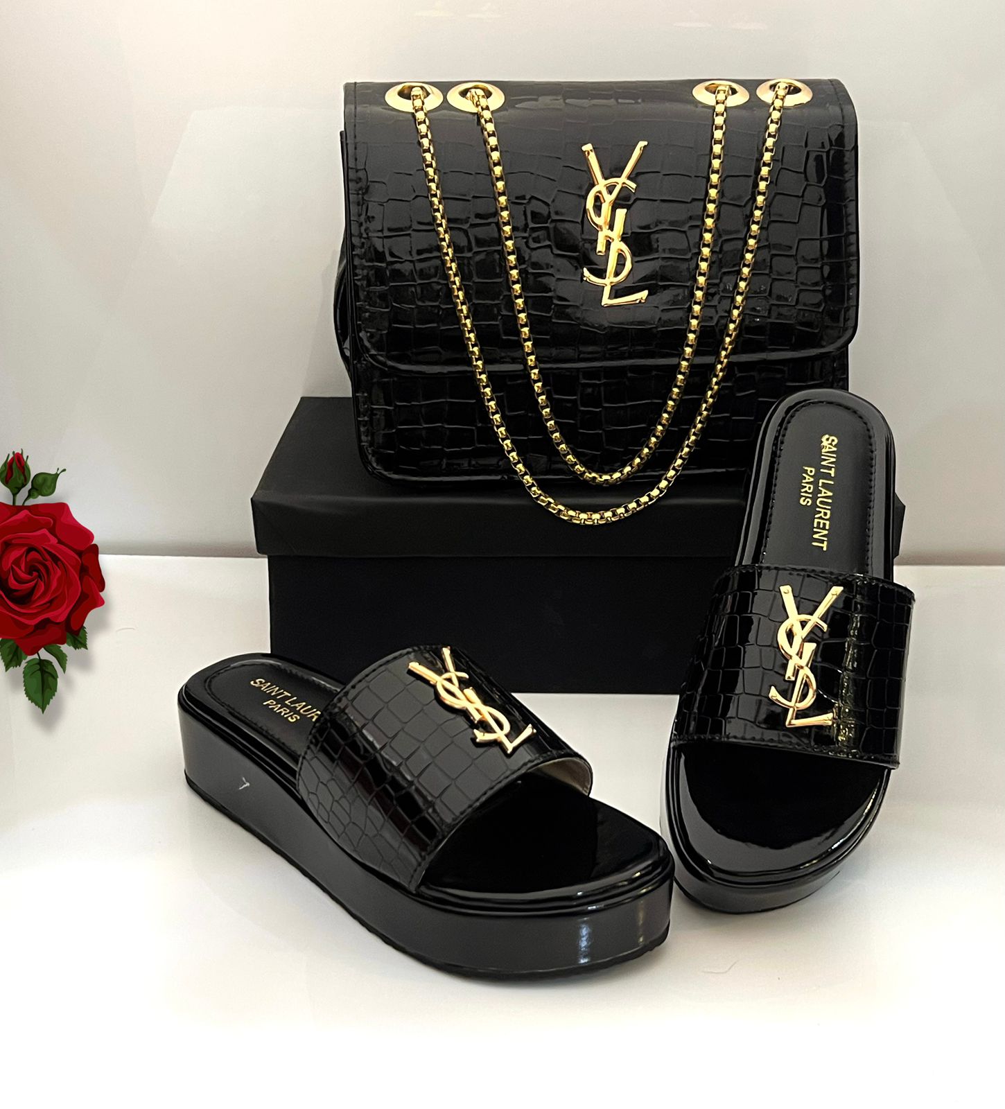 Black YSL Heels + Crossbody Bag Combo