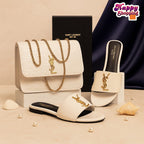 White YSL Slipper + Crossbody Bag Combo