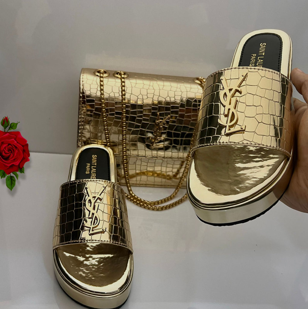 Golden YSL Heels + Crossbody Bag Combo