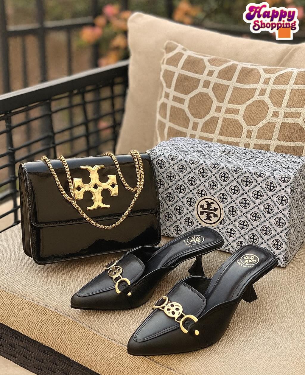 Tory Burch black heels + crossbody bag